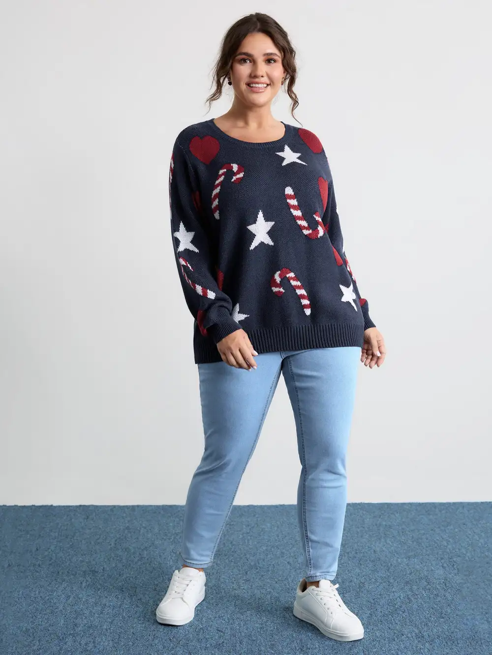 Holiday Candy Jacquard Pattern Pullover