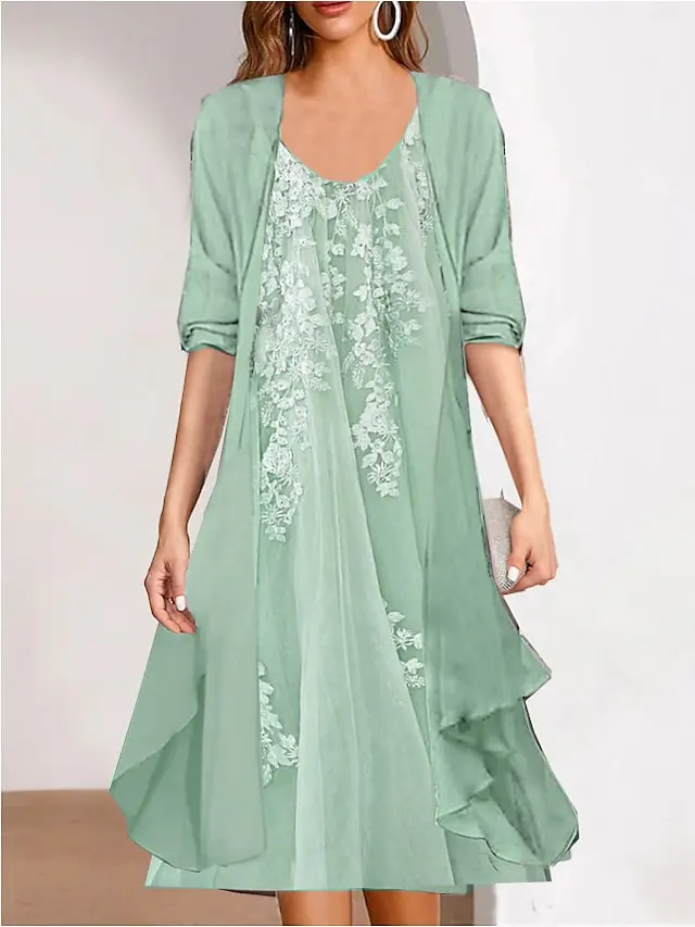Women's Two Piece Dress Set Dress Set Two Piece Dress Formal Outdoor Fashion Mature Print Midi Dress Crew Neck Half Sleeve Floral Loose Fit Pink Blue Green Summer Spring S M L XL XXL