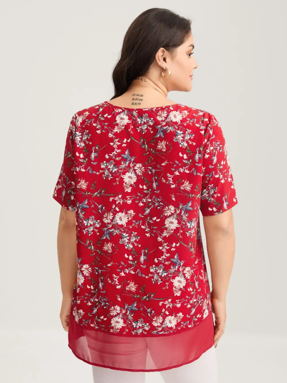 Garden Print Spliced V-Neck Blouse