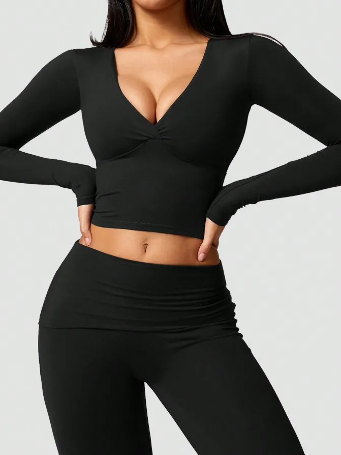 Women's High Elastic Soft V-Collar Flared Pants Set