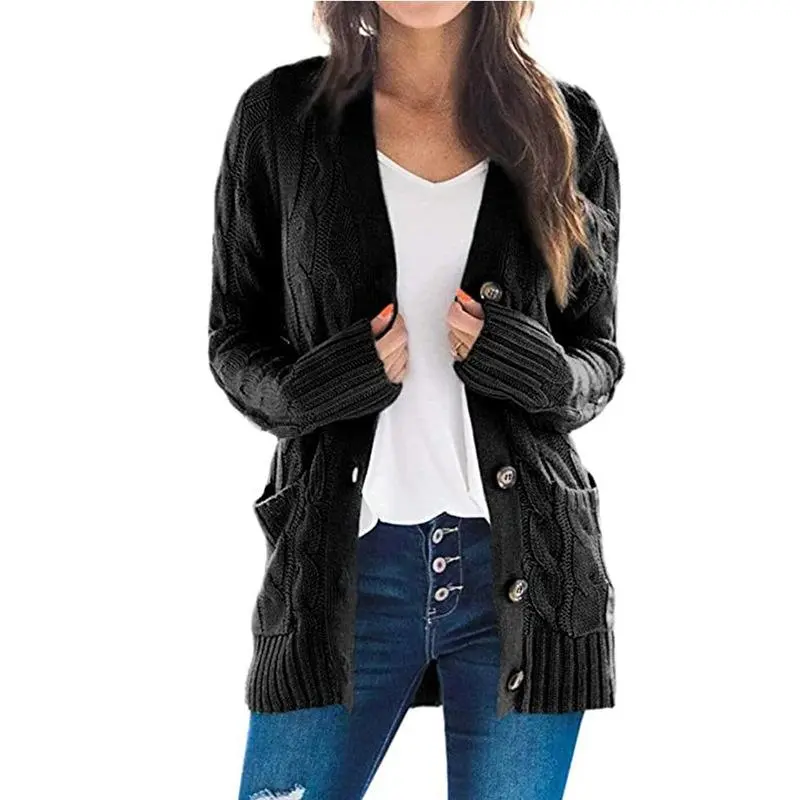 Casual Cardigan Solid Color Twist Button  Sweater