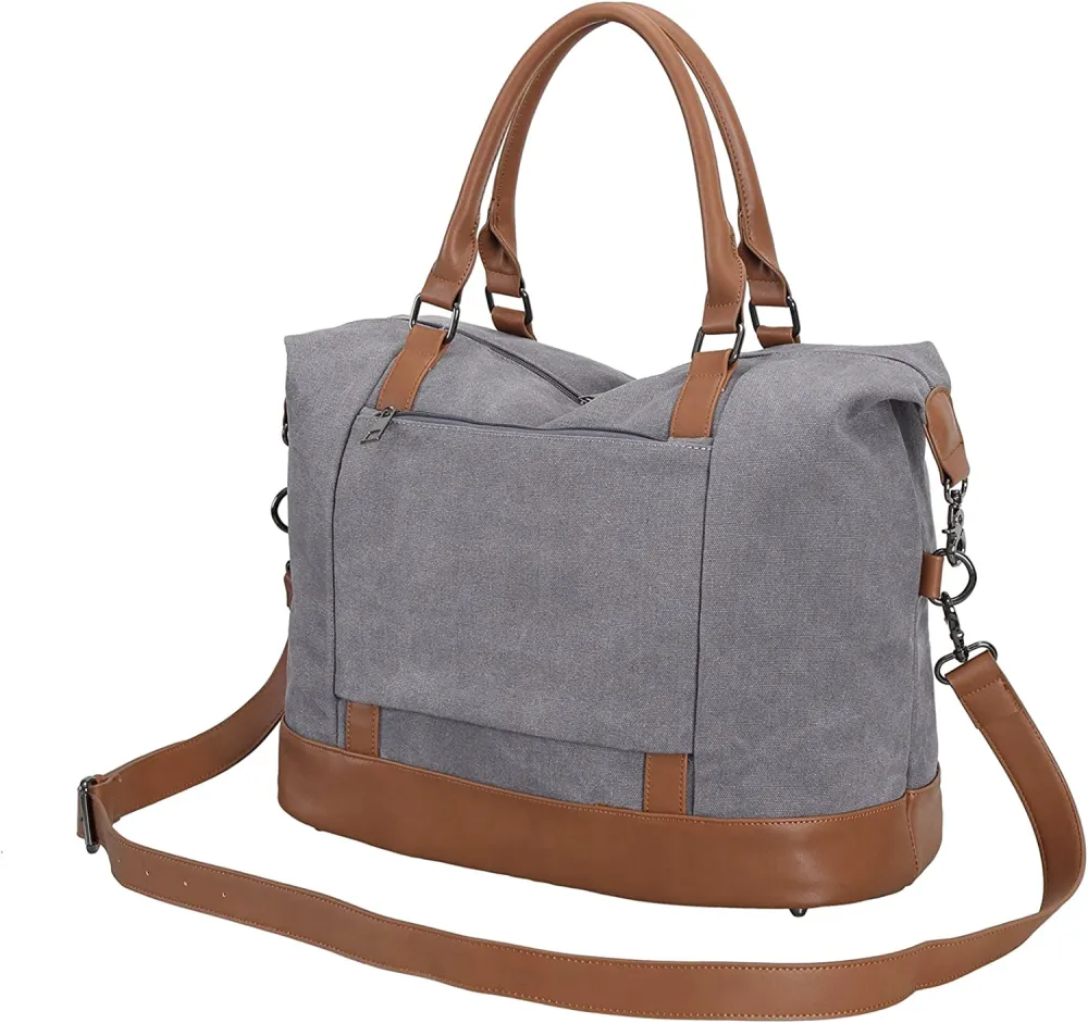 Ladies Canvas Weekender Bag Overnight Carry-on Tote Duffel in Trolley Handle