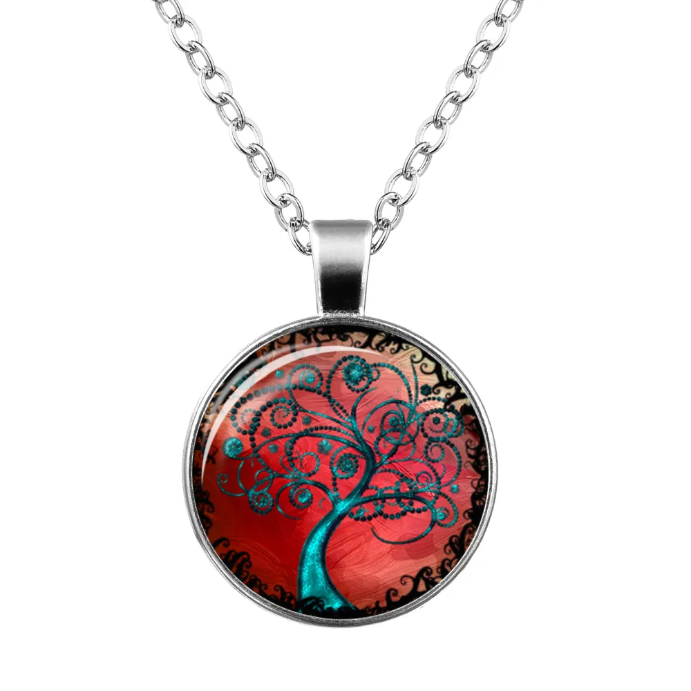 Tree Of Life Time Gem Glass Pendant Necklace