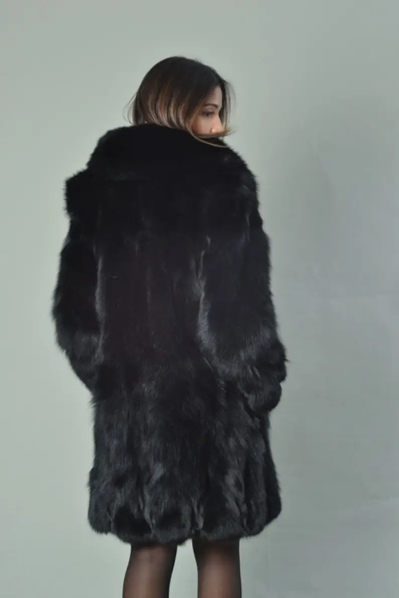 Black Fox Fur Knee Length Jacket