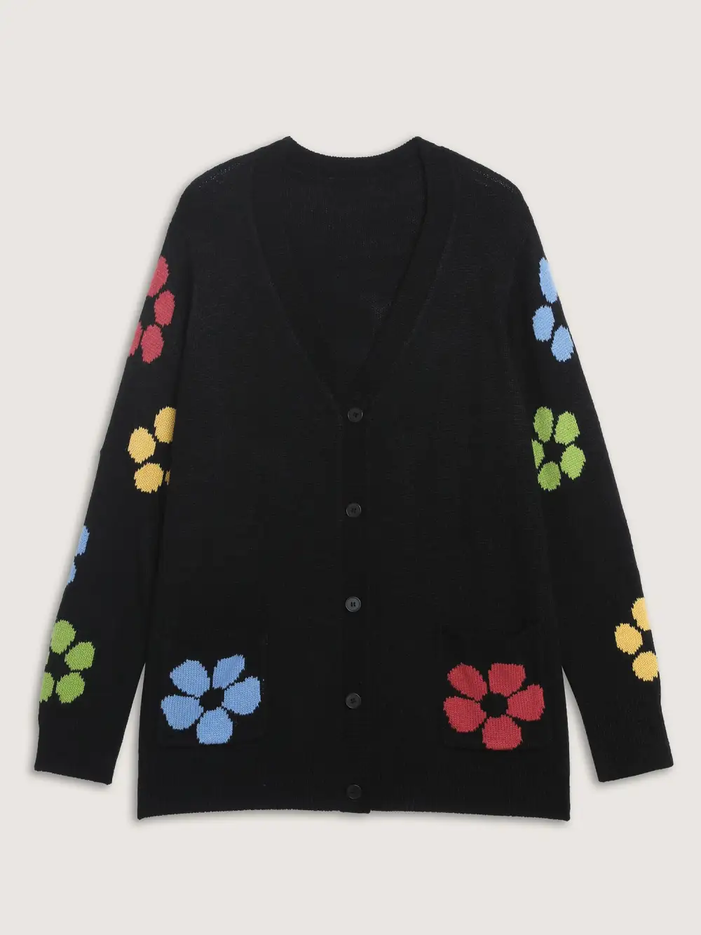 Colorful Floral Pattern Button Knit Cardigan
