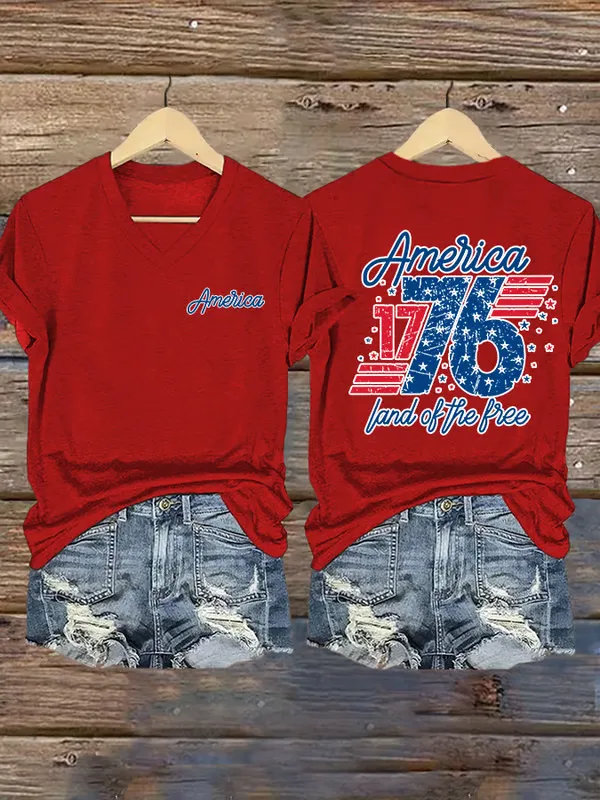 Women's America 1776 Land Of The Free Print Short Sleeve Round Neck Cotton T-Shirt