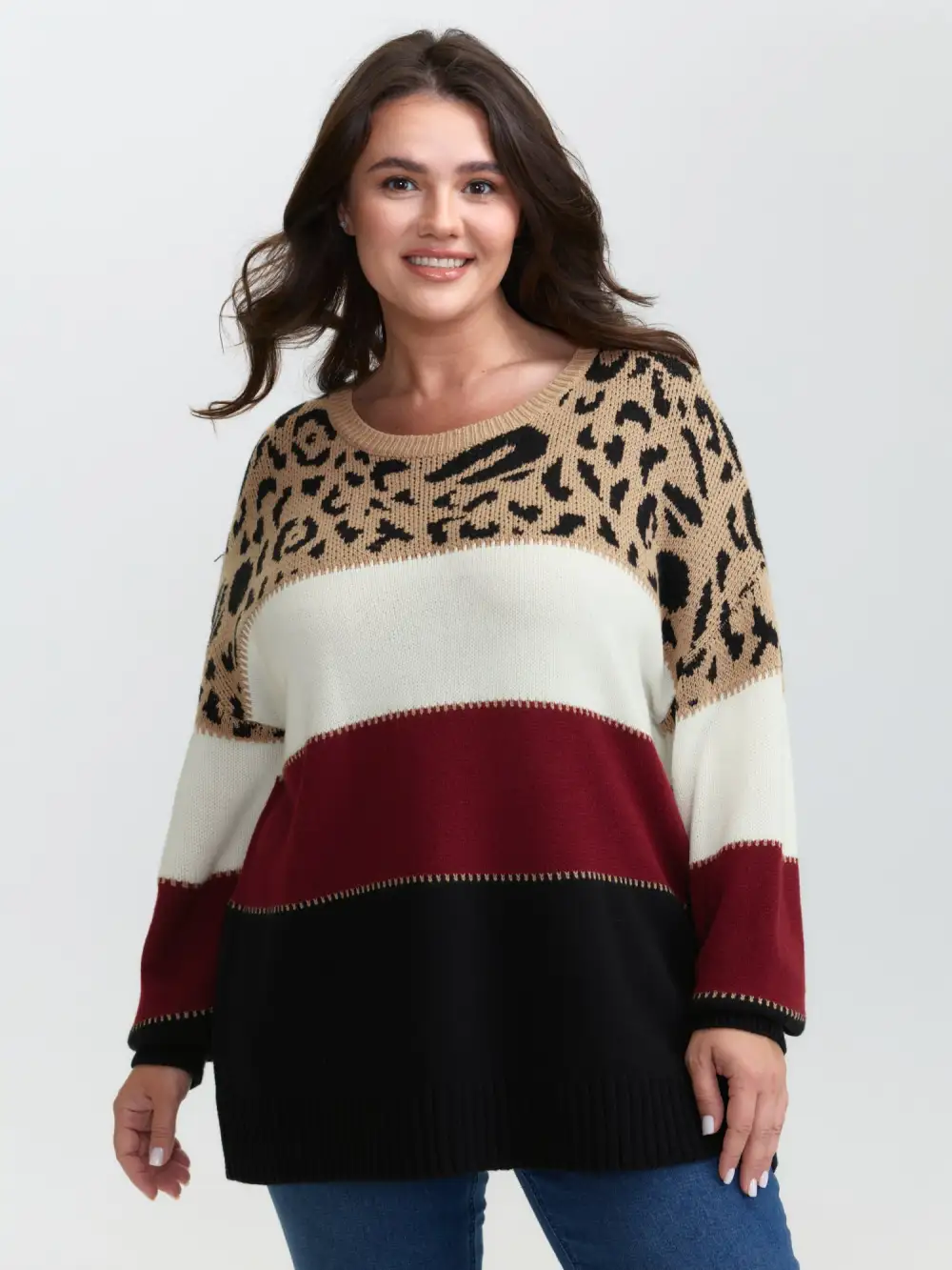 Leopard Print Colorblock Pullover