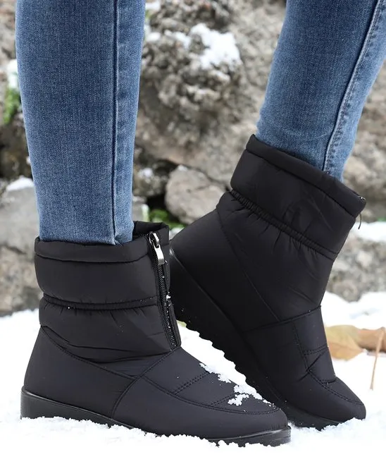 Black Front-Zip Waterproof Snow Boot - Women