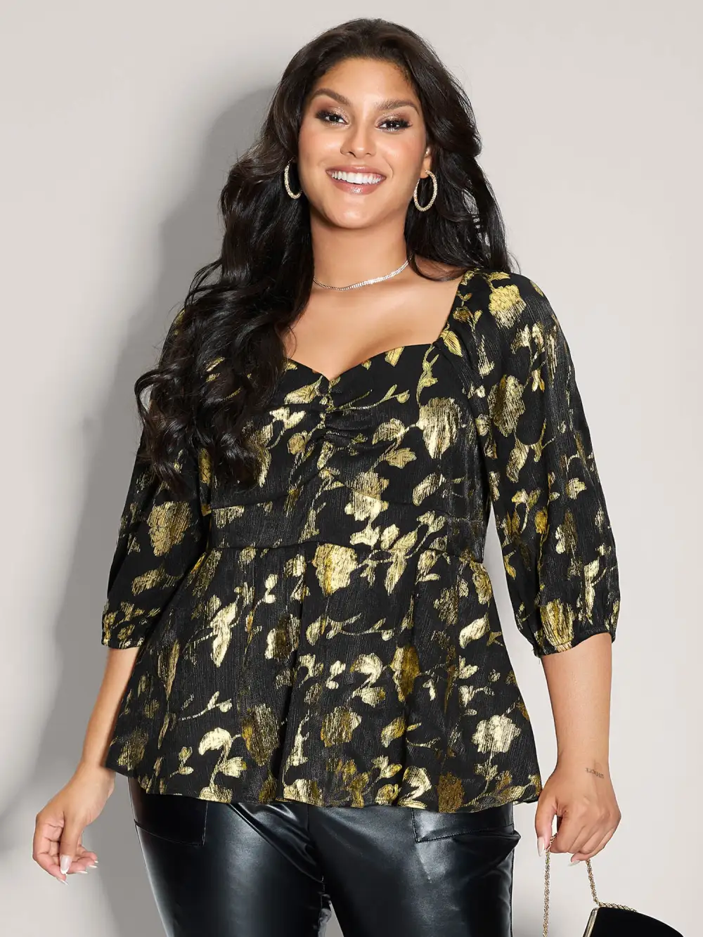Floral Gold Stamp Smocked Blouse
