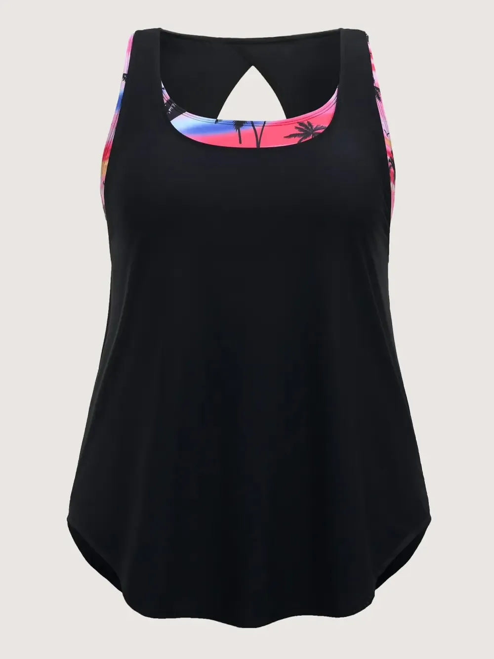 Two-Piece Tropical Print Contrast Swim Top