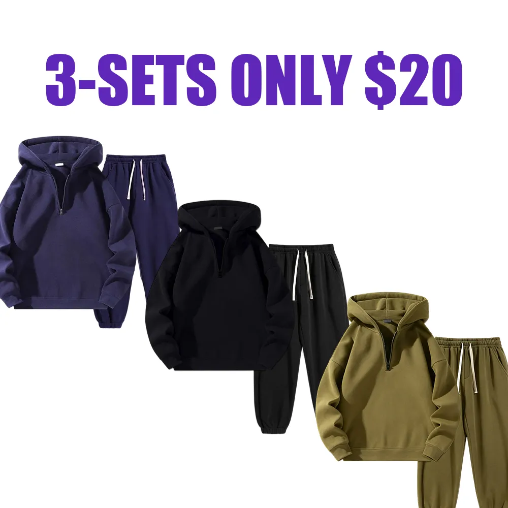 Men's 2-Piece Solid Zipper Hoodie & Sweatpants Set