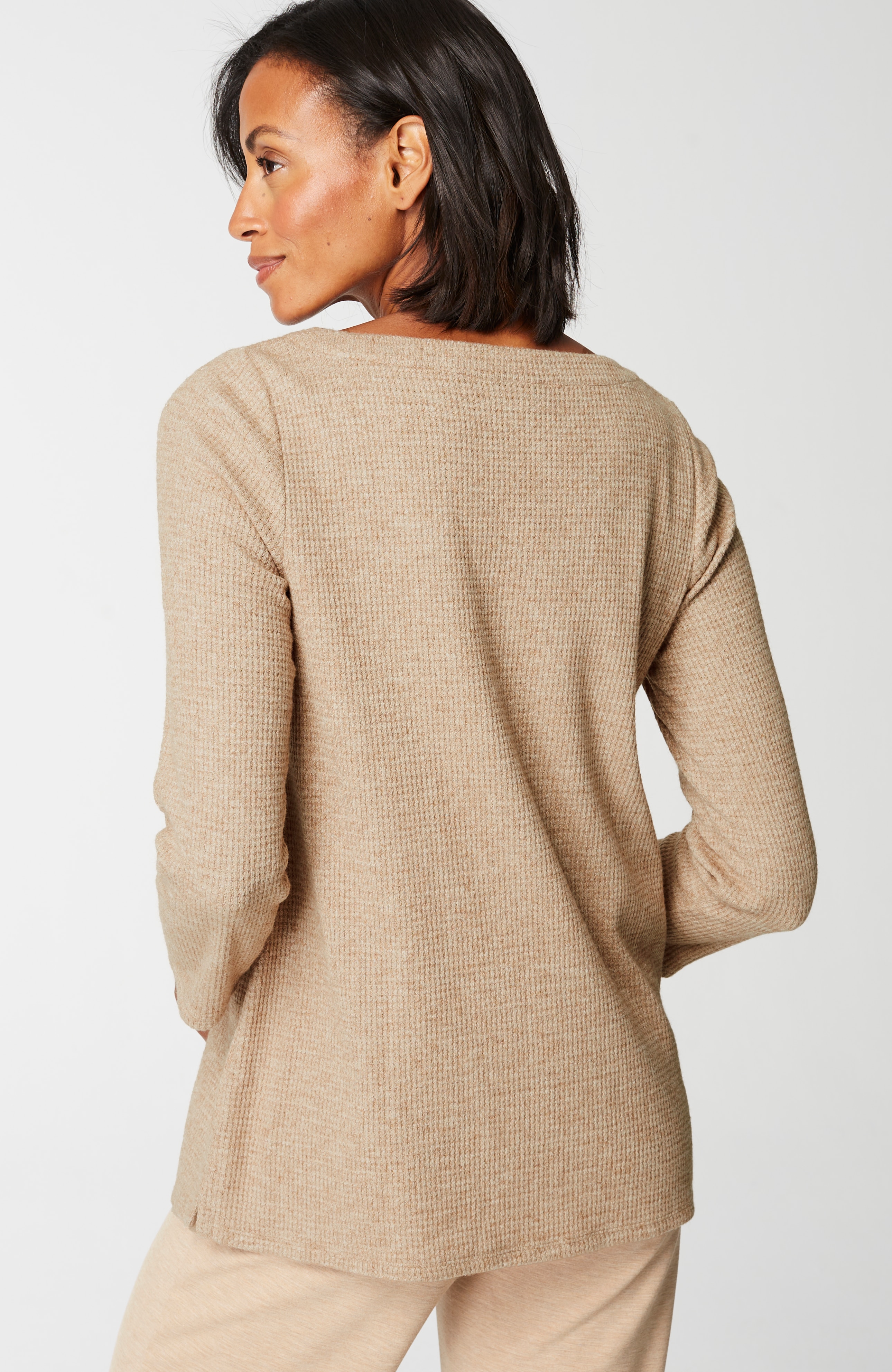 Wearever Waffle-Textured Boat-Neck Top