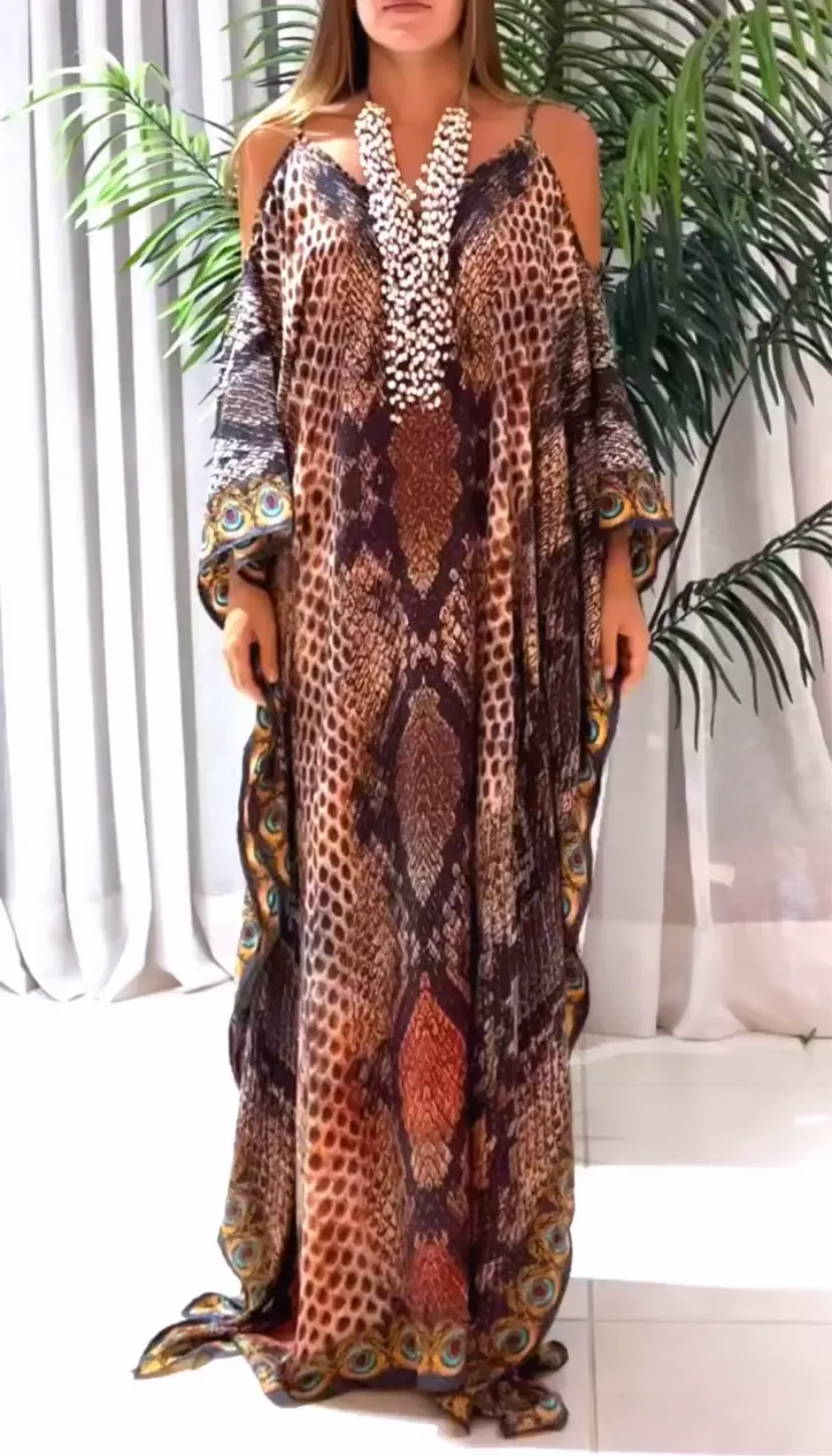 Coco Bella Animal Brown Sage kaftan 12-20- Cold Shoulder
