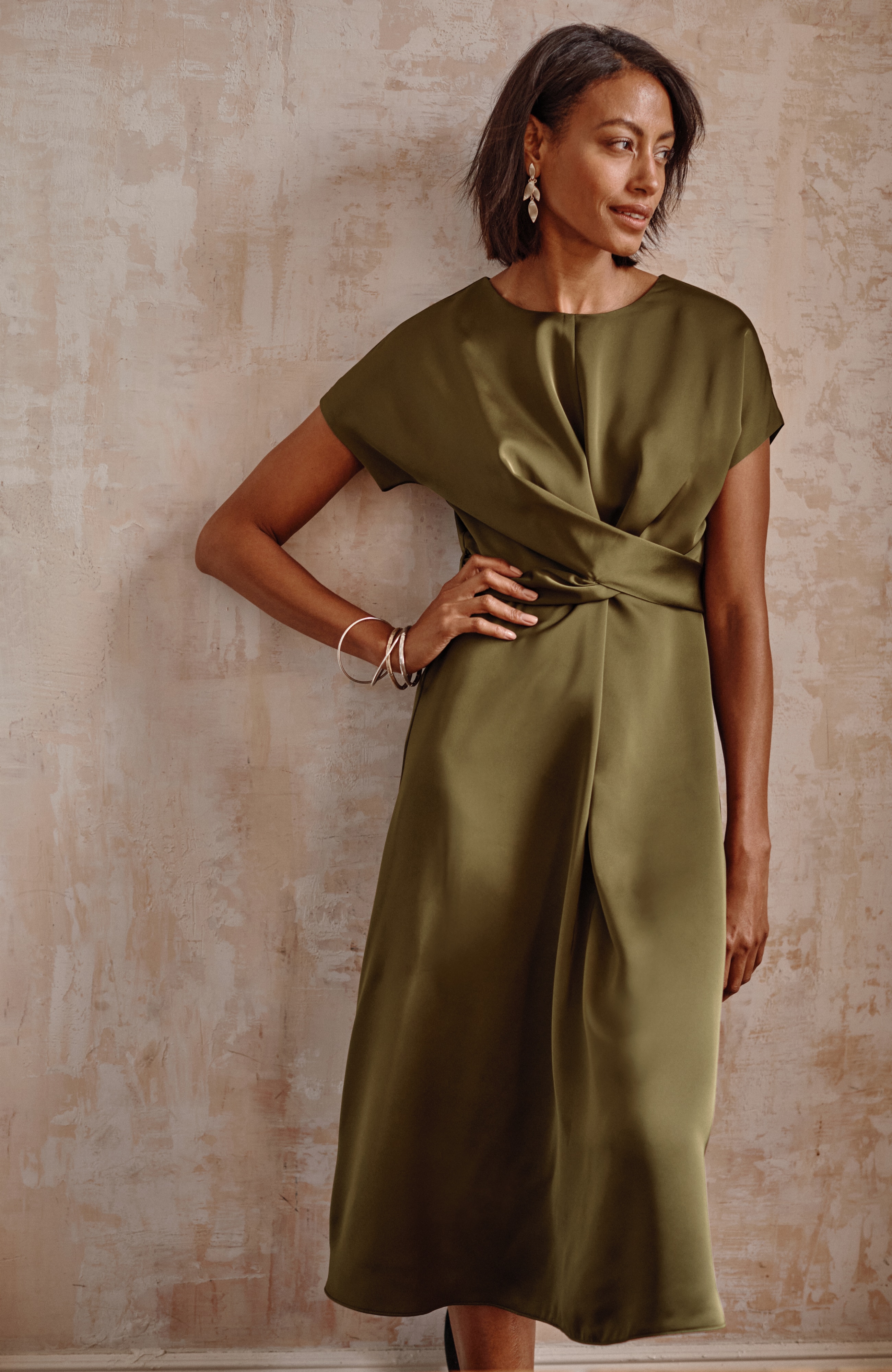 Wearever Satin Wrap-Waist Dress