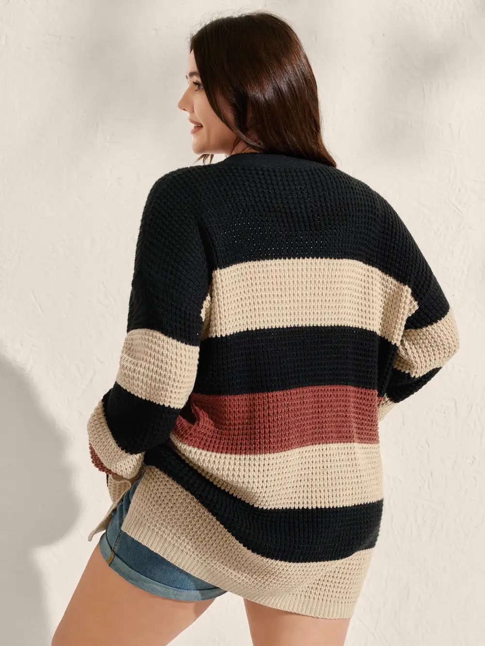 Color Block Textured Pockets Knit Cardigan