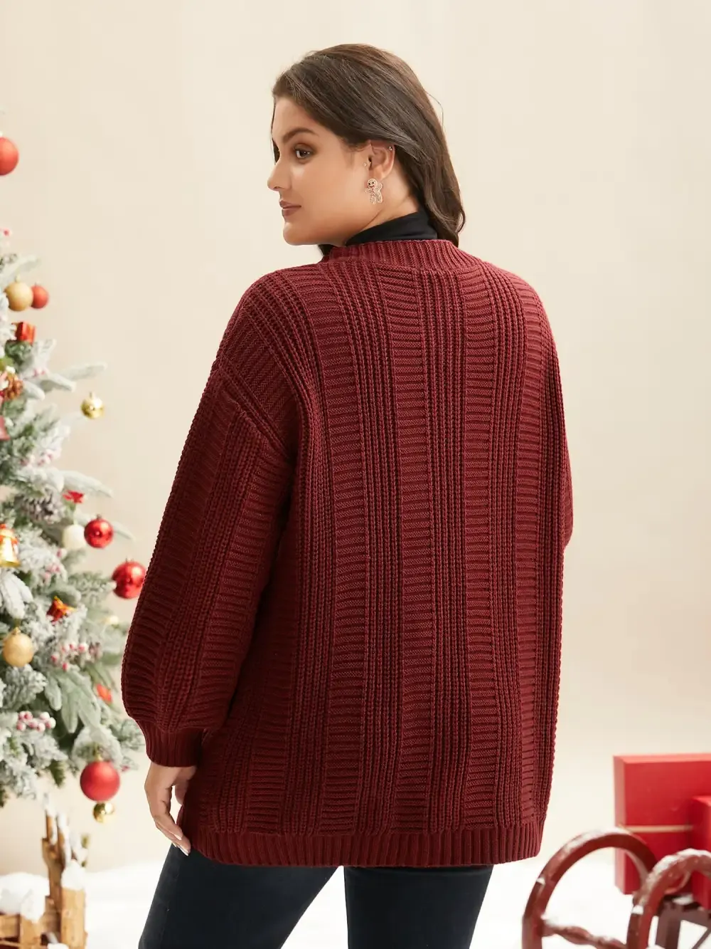 Cable Knit Ribbed Detailing Open Front Cardigan