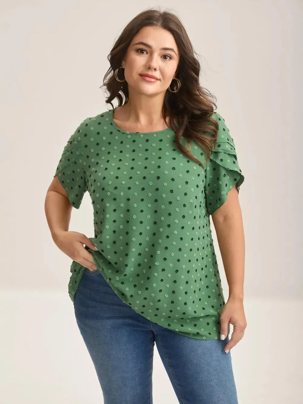 Textured Color Contrast Petal Sleeve Blouse