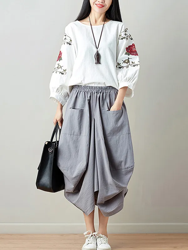 Artistic Retro Ramie Cotton 6 Colors Loose Irregular Elasticity Skirt