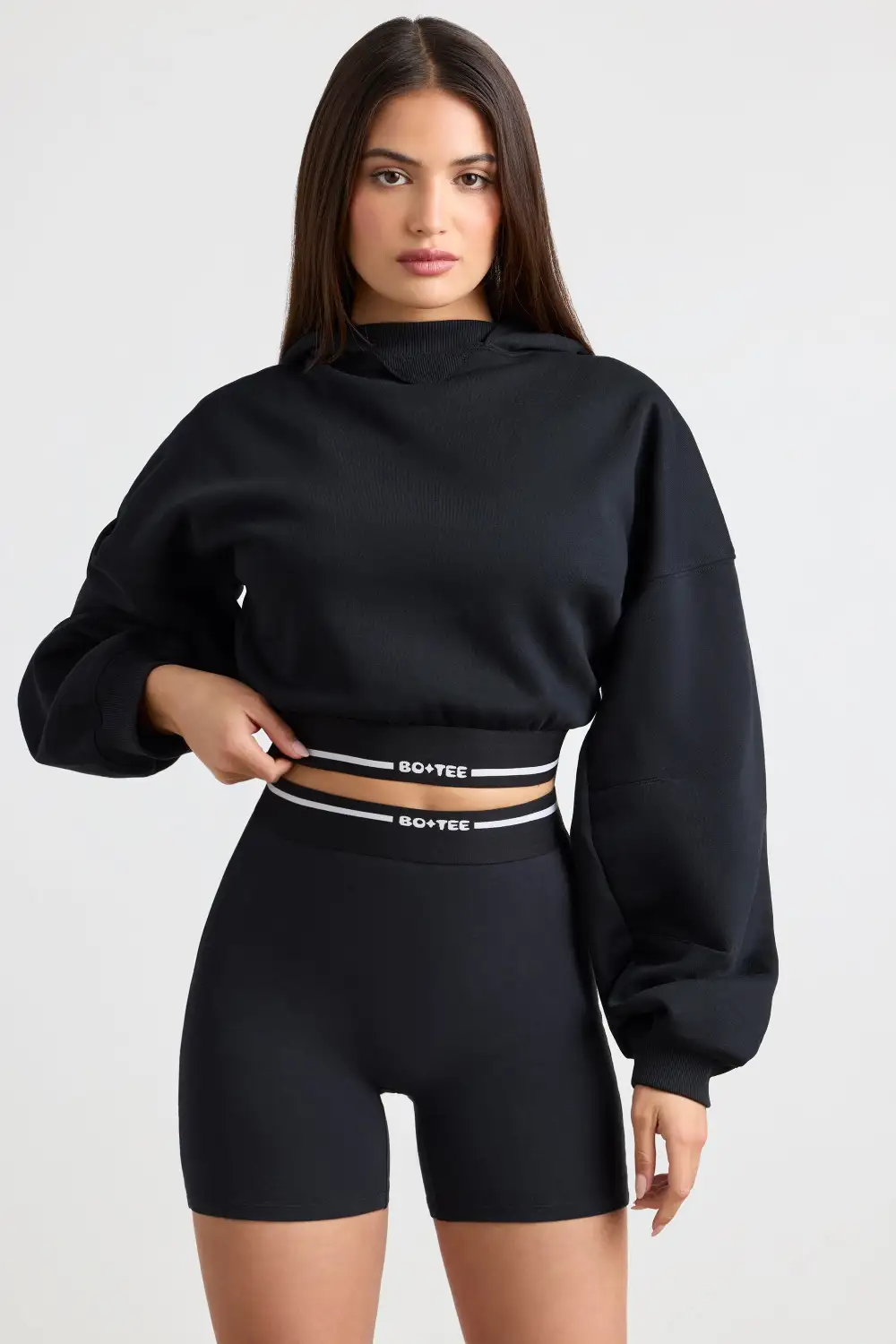 Pause - Cropped Hoodie in Black
