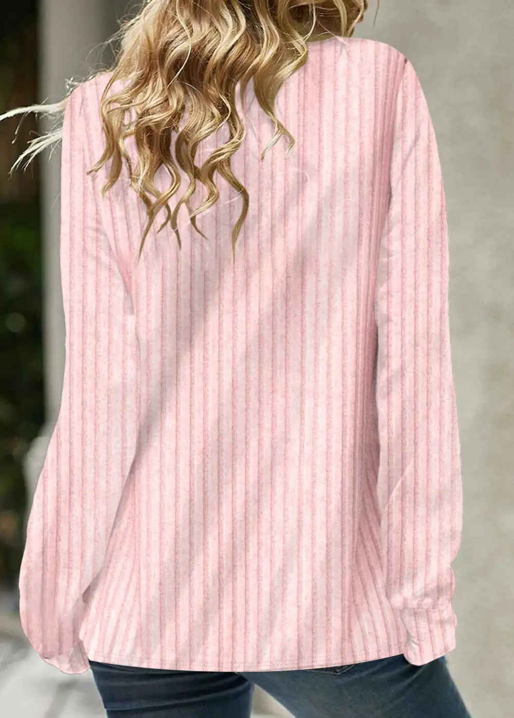 Button Tartan Print Pink Drawstring Sweatshirt
