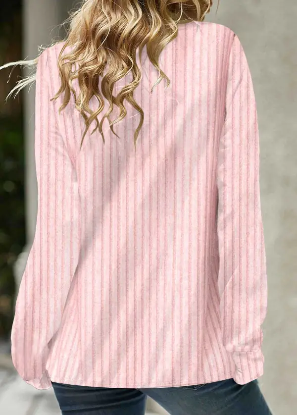 Button Tartan Print Pink Drawstring Sweatshirt