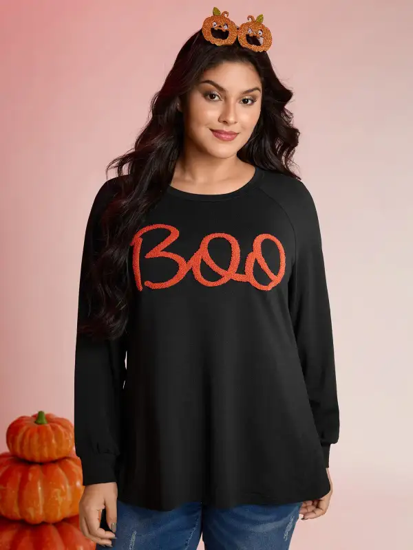 Boo-tiful Embroidery Towel Texture Sweatshirt