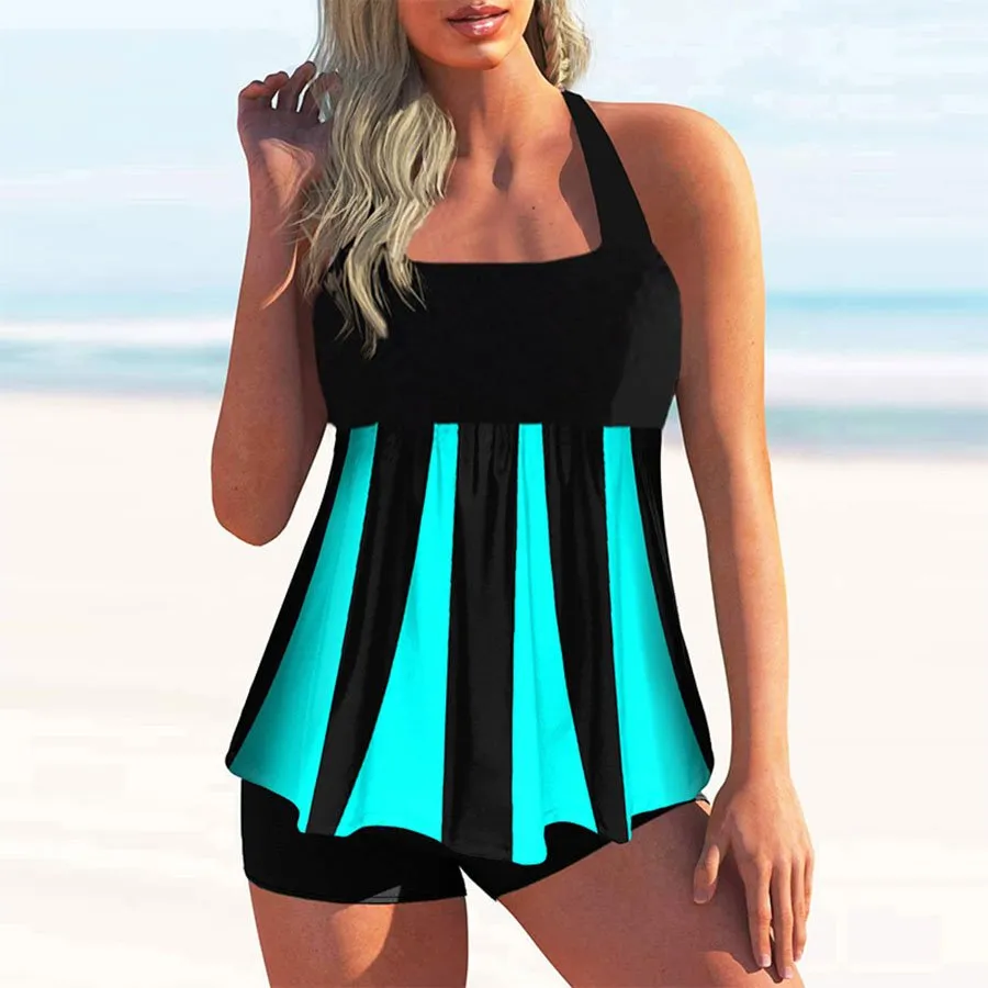 Women's Plus Size Stripe Printed Bikini Swimsuit