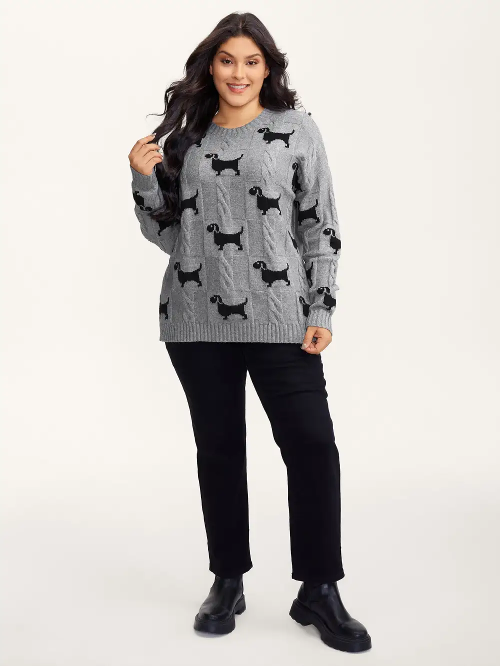 Supersoft Textured Dog Print Pullover