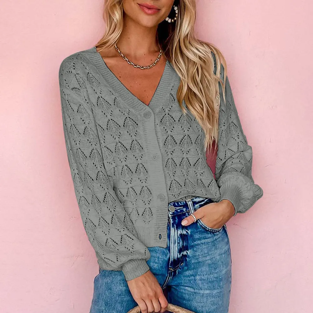 Solid Colors Jacquard Weave Casual Cardigan