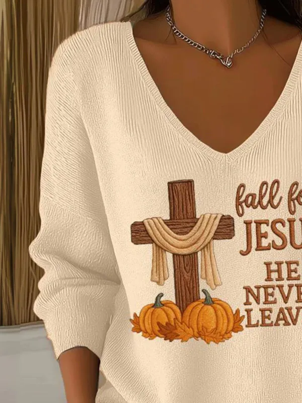 Pumpkin Pattern Casual Cotton Sweater