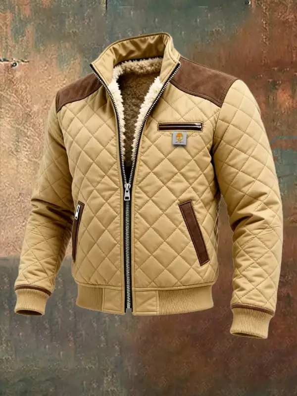 Men's Vintage Suede Quilted Padded Warm Multi-Pocket Outdoor Jacket