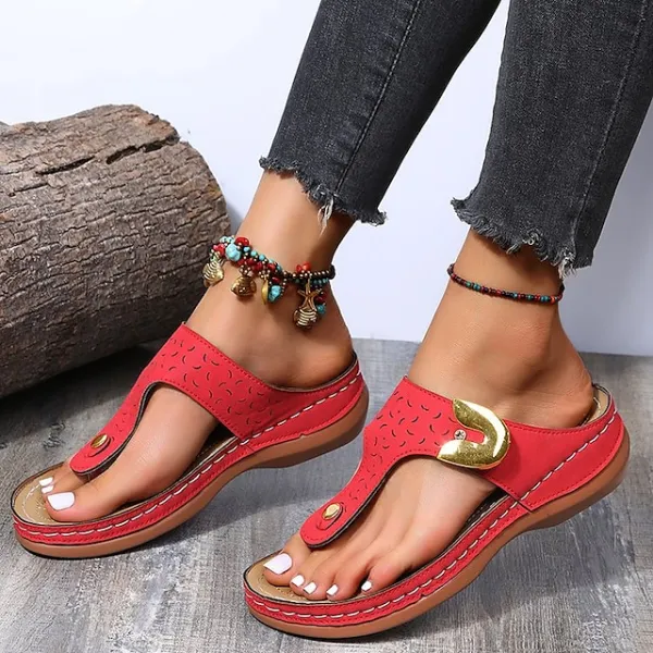 Women's Sandals Wedge Sandals Plus Size Outdoor Daily Walking Solid Colored Summer Sequin Flat Heel Wedge Heel Open Toe Casual PU Leather Loafer Black Red Blue