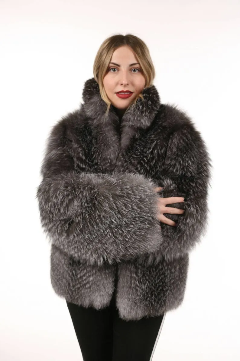 Blue frost Fur Waist Length Jacket