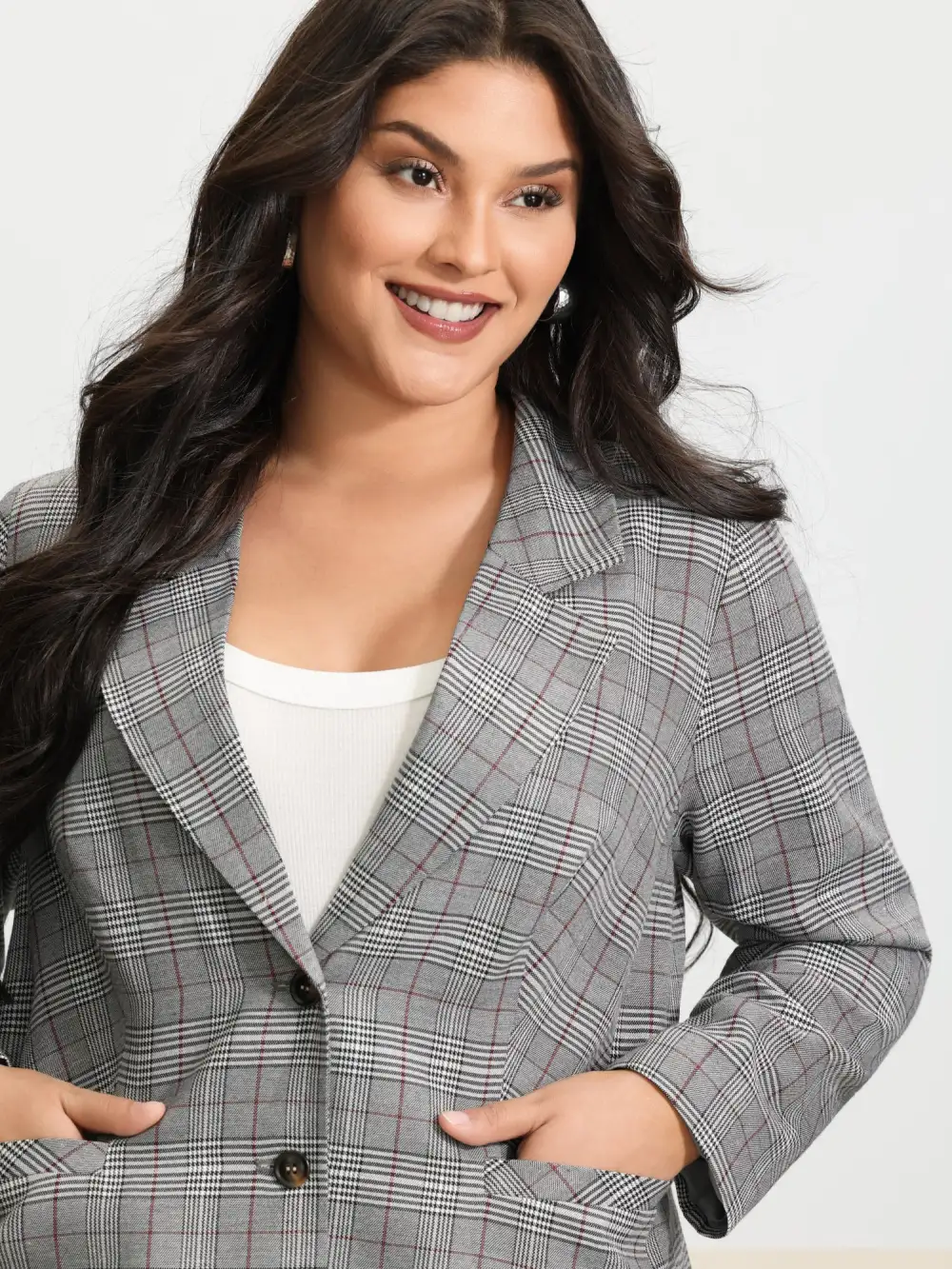 Houndstooth Button Front Pockets Blazer