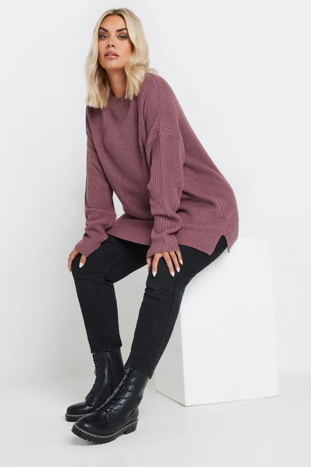 YOURS Curve Navy Blue Drop Shoulder Knitted Jumper