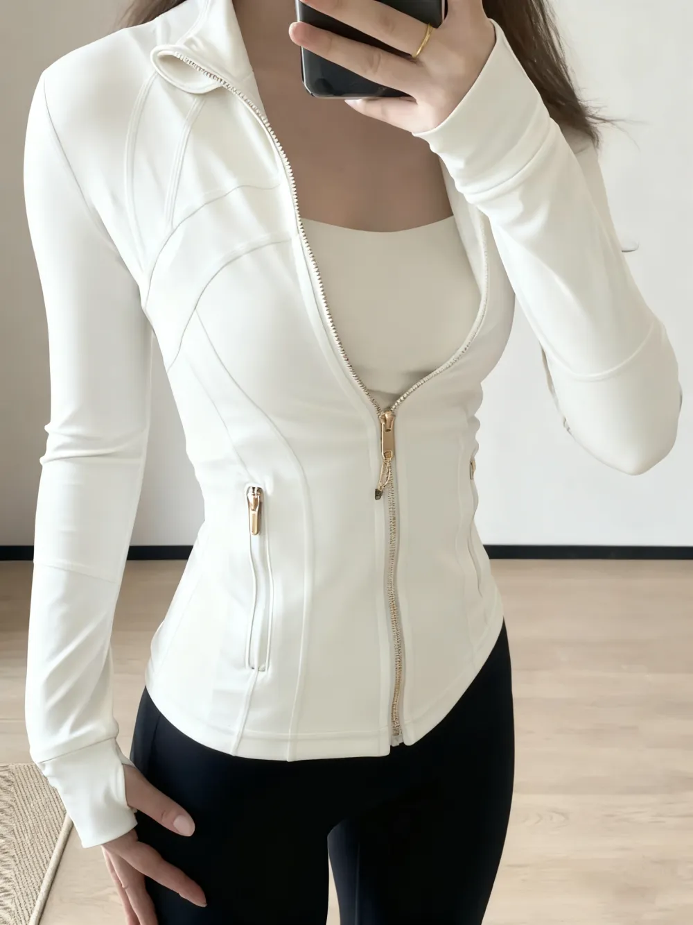 Gold-Zipper Yoga Jacket: Sports Stand-Up Collar