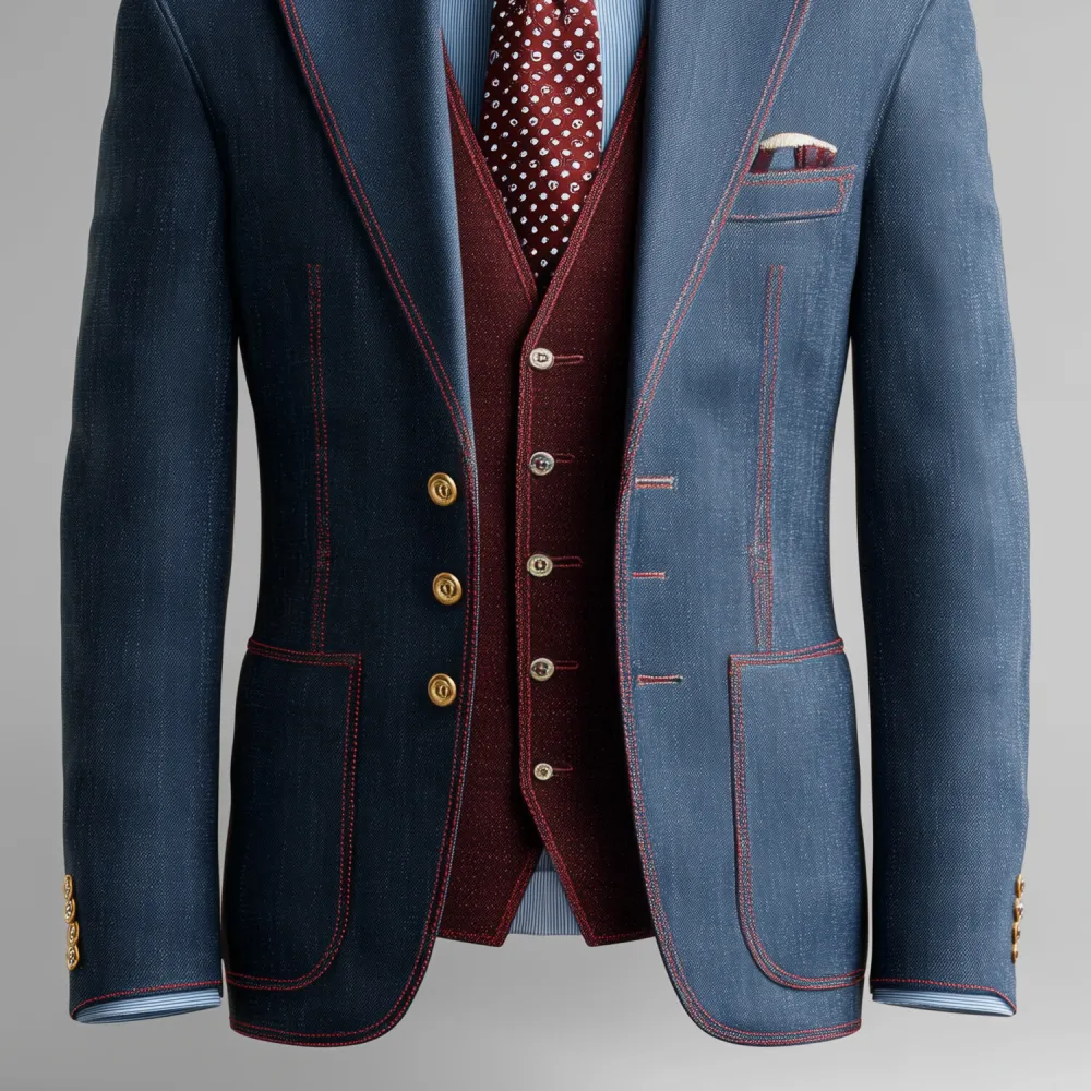 Men's Retro  Contrast Stitching Notch Lapel Three Button Long Sleeve Blazer