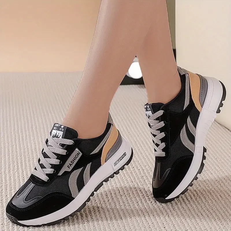 Womens Superfine Fiber Colorblock Low-top Sneakers - Breathable, Wear-resistant, Non-slip, and Versatile Casual Shoes for Summer - Lace Up, Round Toe, PU Rubber Sole, Microfiber Inner, and Polyurethane Foam Insole