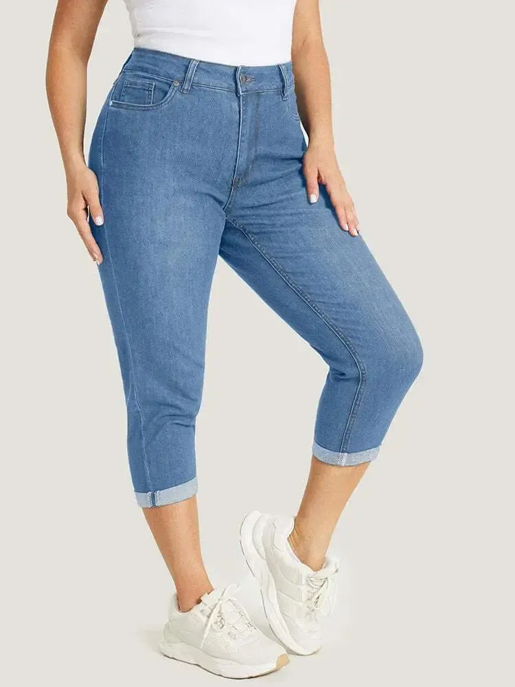 5 Packs-Very Stretchy High Rise Dark Wash Cropped Jeans