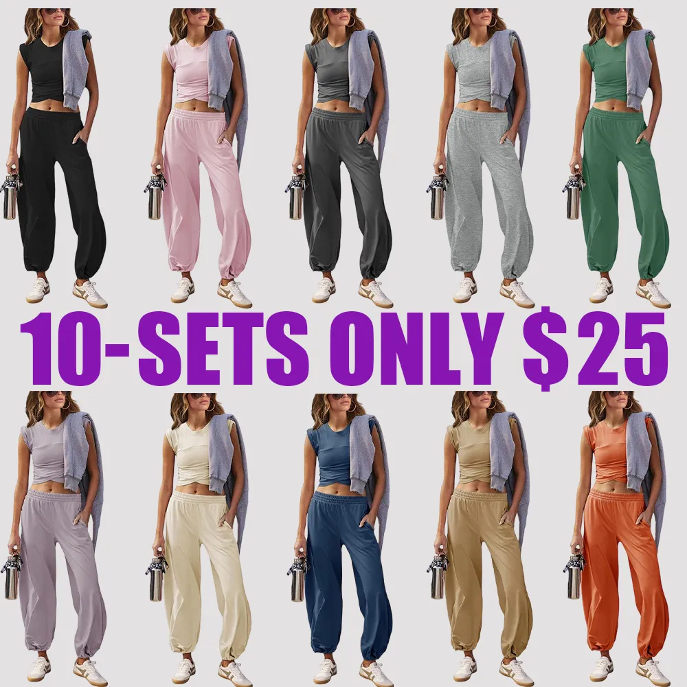 Women’s 2-Piece Tracksuit – Crop Top & Jogger Pants with Pockets | Minimalist Sportswear