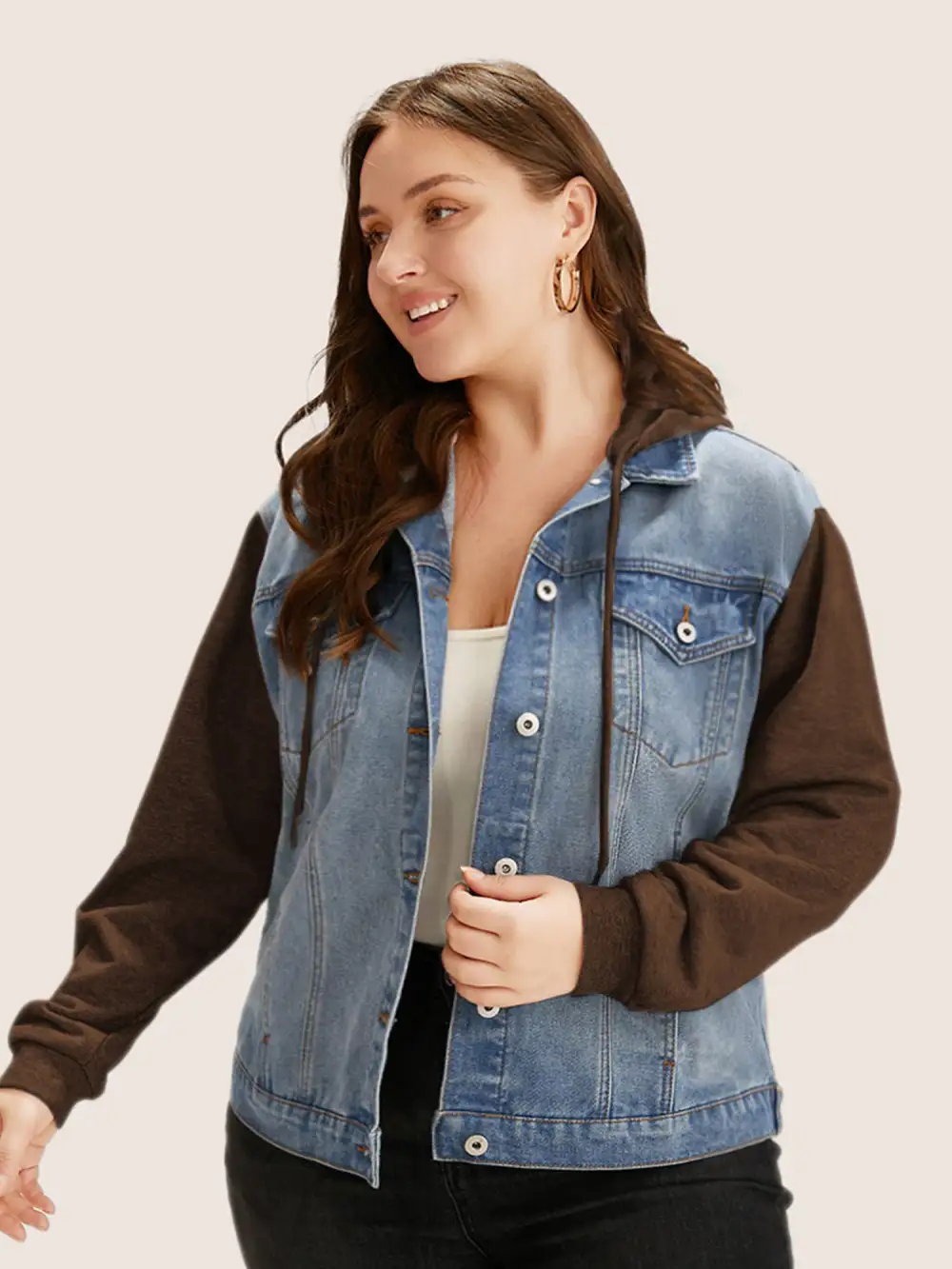 Hooded Patchwork Flap Pocket Denim Jacket