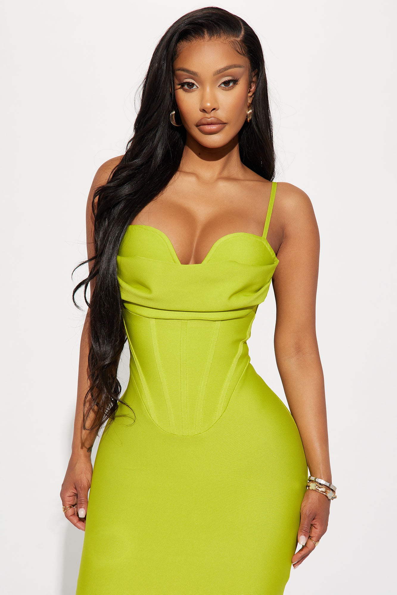Dream Girl Bandage Midi Dress - Chartreuse