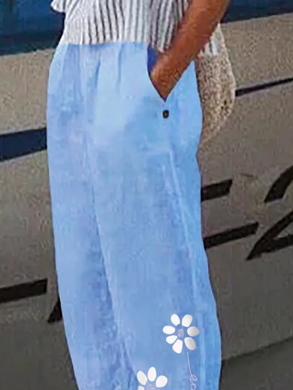 Casual FLoral Baggy Cotton Linen Cropped Pant