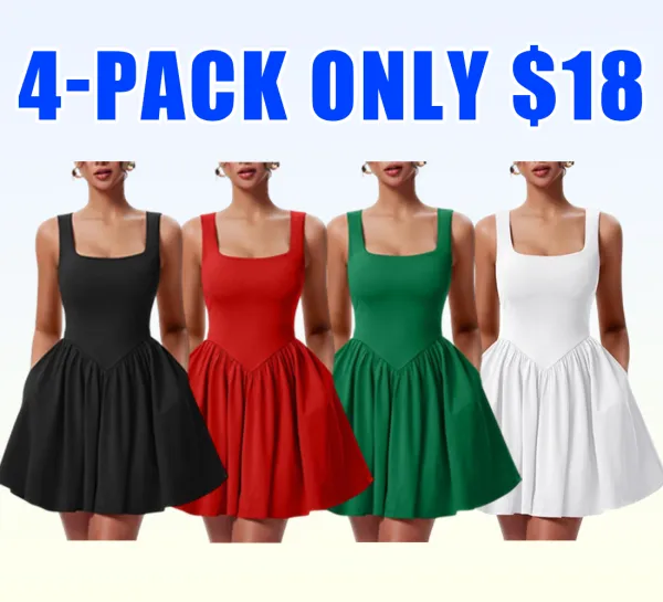 Women's Summer Sleeveless Square Neck A-line Ruffle Hem Mini Tank Dress With Pockets