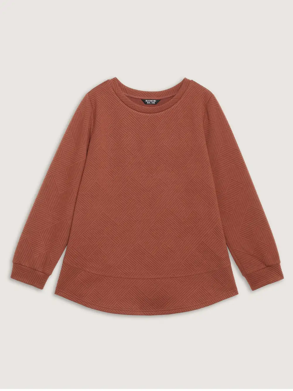 Textured Curvy Hem Round Neck Sweatshirt