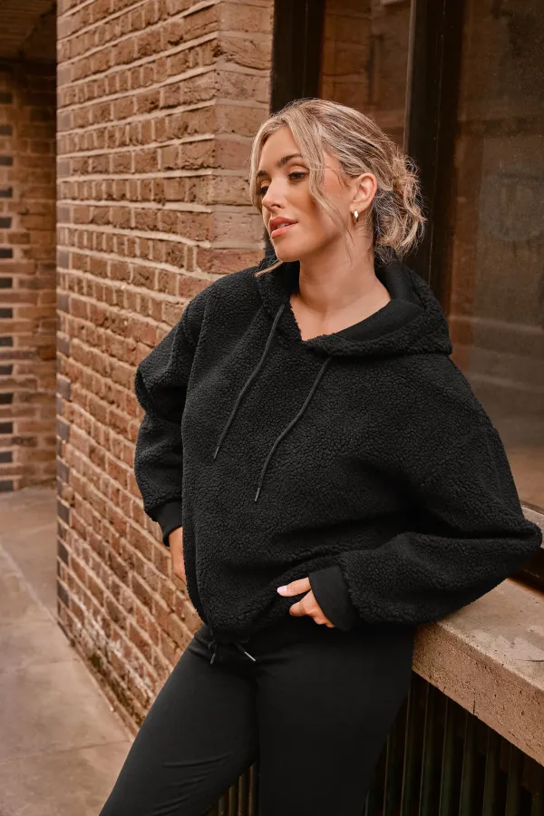 YOURS Curve Grey Camo Print Cropped Fleece Hoodie