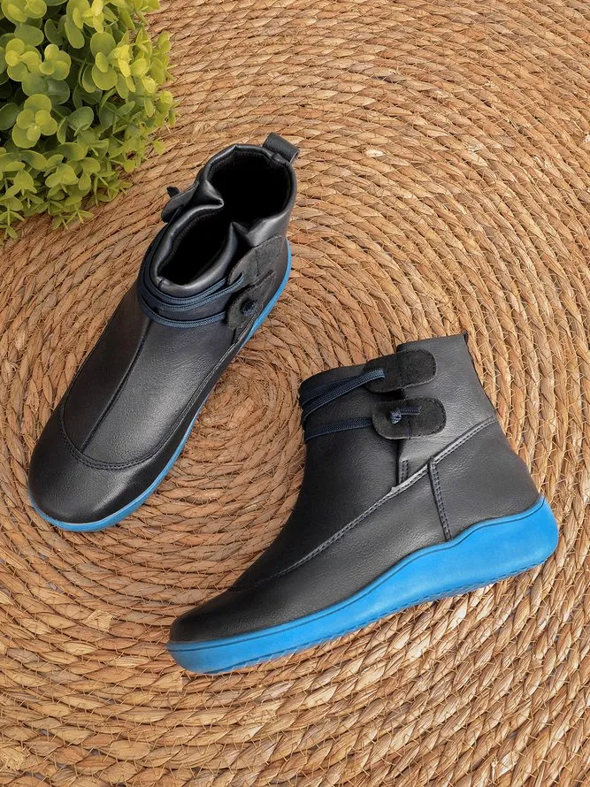 Vintage Women Casual Braided Strap Breathable Lether PU Flat Heel Classic Boots