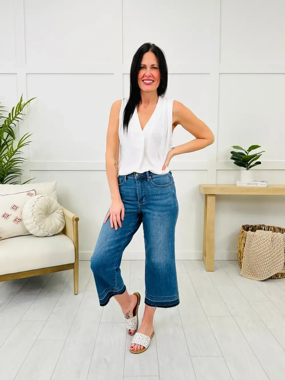 Judy Blue Spring Fever Tummy Control Wide Leg Crops