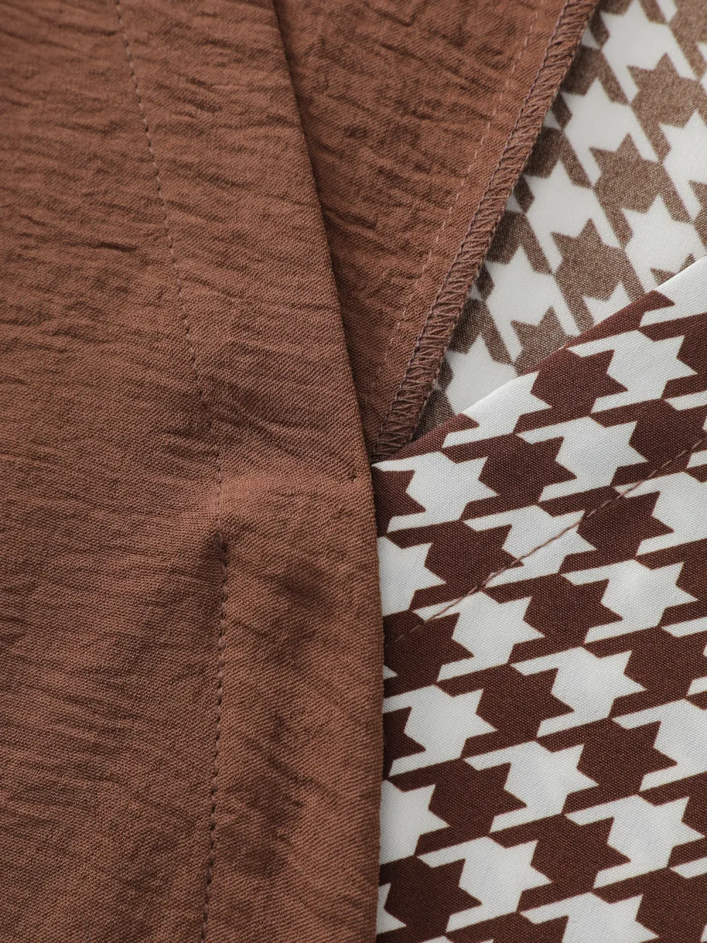 Checkered Contrast Button V-Neck Blouse