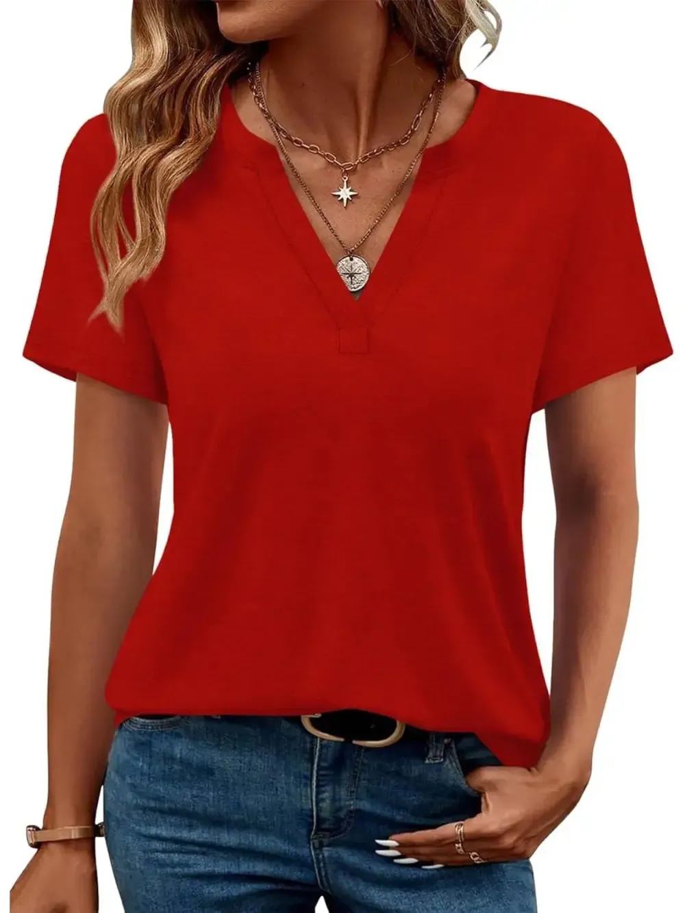 ✨Womens Short Sleeve V Neck Casual Loose Fit T-shirts